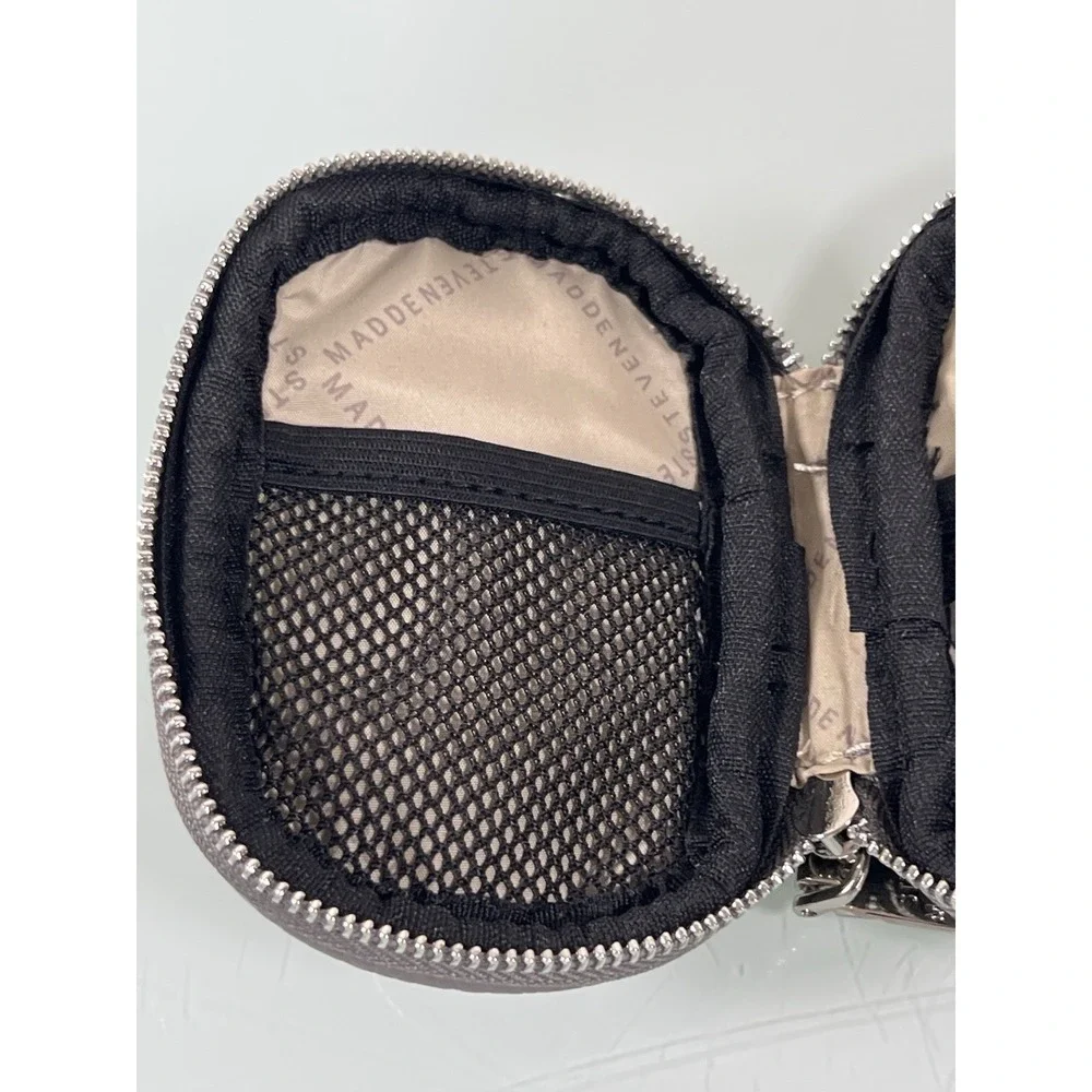 Steve Madden Mini Zip Case Taupe Earbud Coin Pouch Clip Holder
